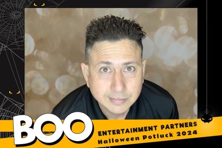 Custom-branded photo booth print for a company Halloween potluck
