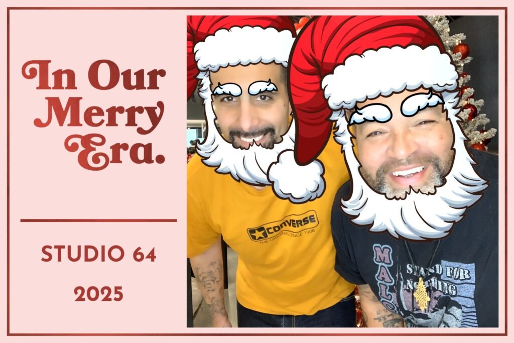 Guests in Santa beards, selfie photo booth picture
